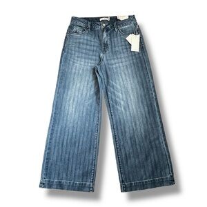 NEW Anthro Unpublished Greta Crop Wide Leg Jean Culottes Striped Denim Size 6/28